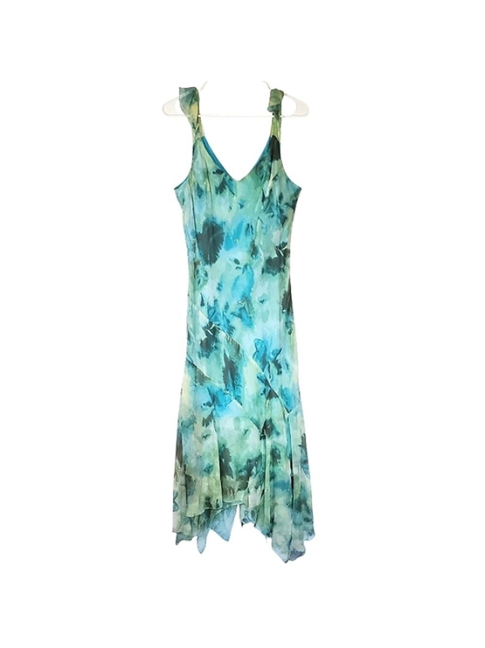 7531 * Jonathan Martin Silk Watercolor Floral Slip Dress Teal Green Size 14